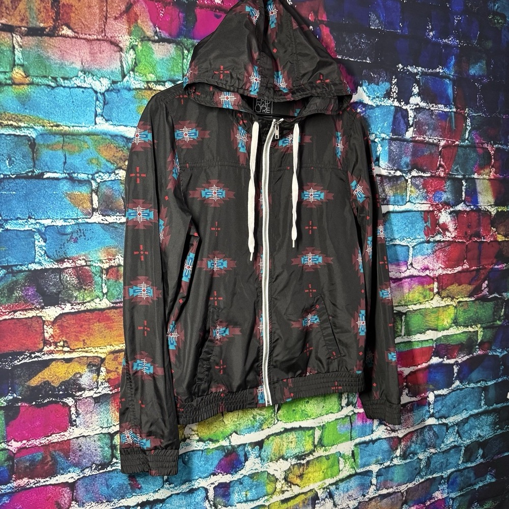 Empyre Windbreaker Aztec Hoodie Womens L Jacket Southwestern Zip Black Hoodie - Picture 3 of 14